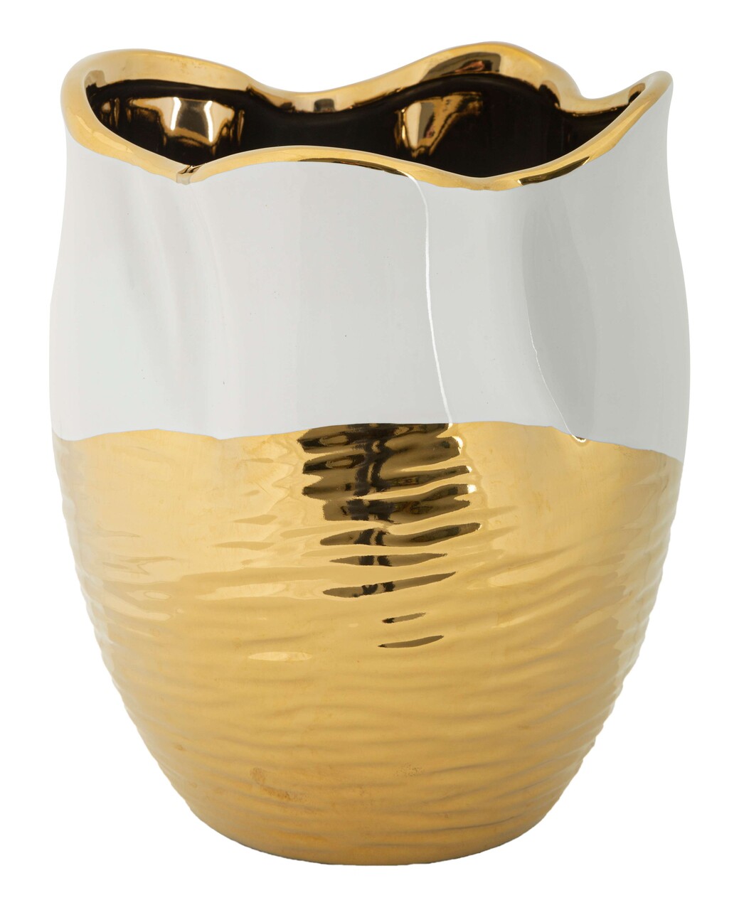 Vaza decorativa Lux, Mauro Ferretti, 20x25 cm, ceramica, alb/auriu - imagine 7